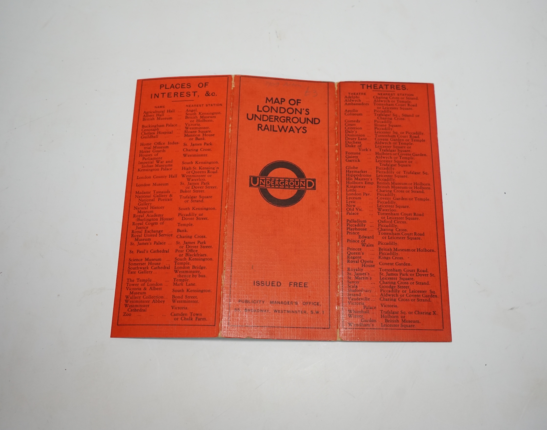 A Stingemore London Underground Railway pocket map c.1930, with red cover. Condition - good.